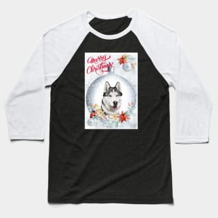 Husky Merry Christmas Santa Dog Baseball T-Shirt